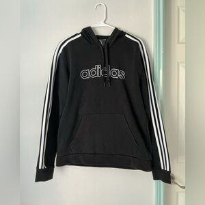 Adidas Men's Black Hoodie with White Stripes